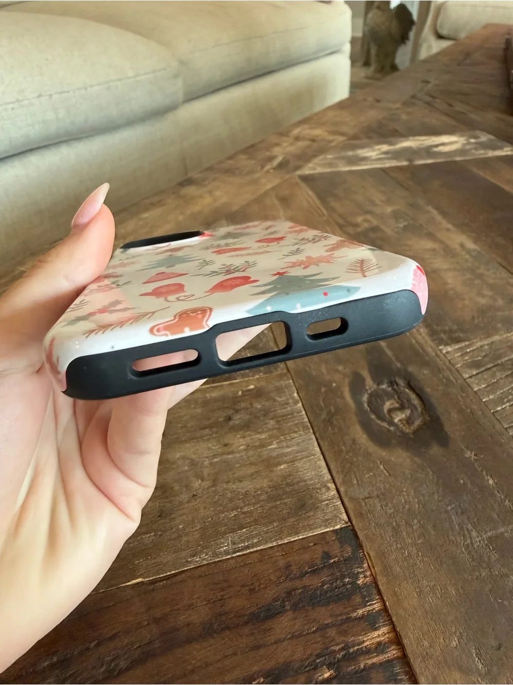 iphone 14 Christmas/Holiday White Phone Case with Red and Green Pattern